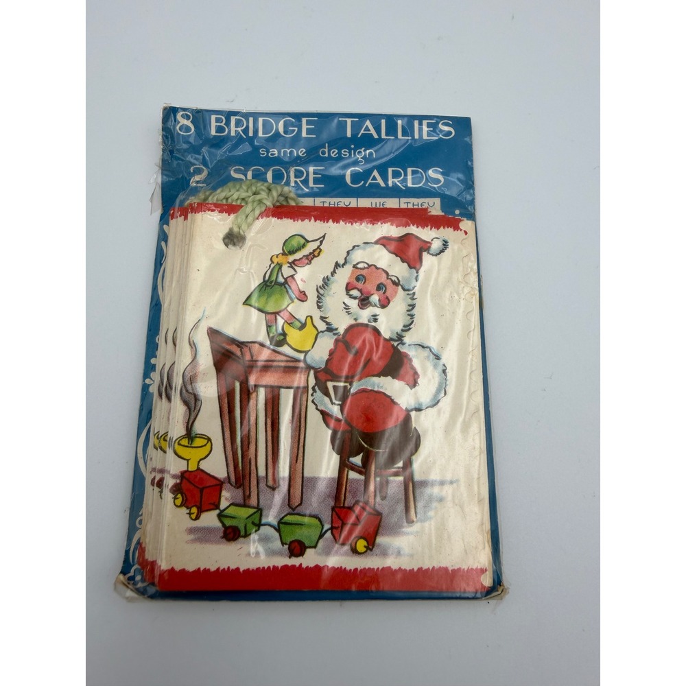 Vintage Christmas Bridge Tallies and Score Cards Santa Elf Set of 10 Made in USA